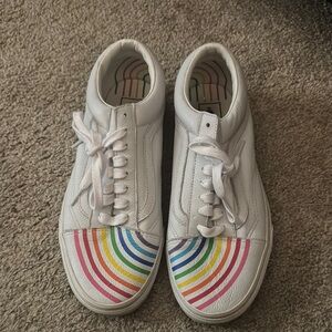 White Vans Sneakers with Rainbow Design